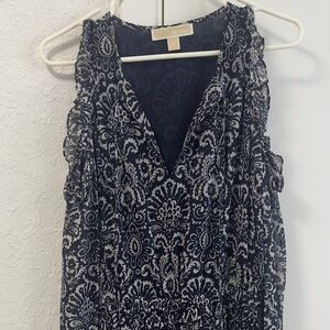 Michael Kors Blue Chiffon Cold Shoulder Gold Shimmer Dress